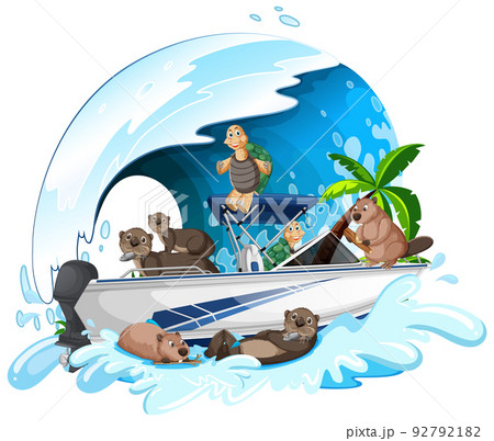 Group of amphibian animals on speedboat Group of amphibian animals on speedboat 92792182