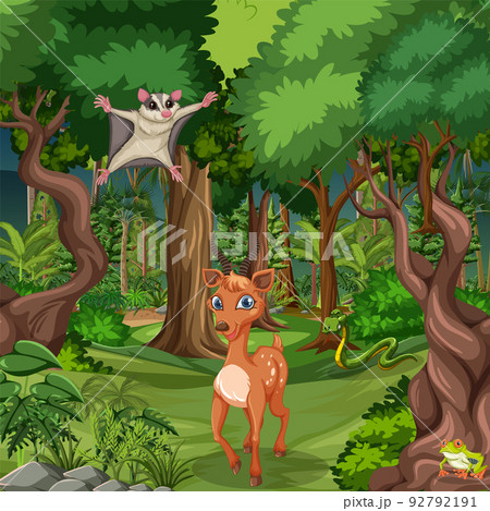 Wild animals in the forest scene 92792191