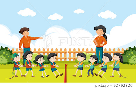 Children playing tug of war game 92792326