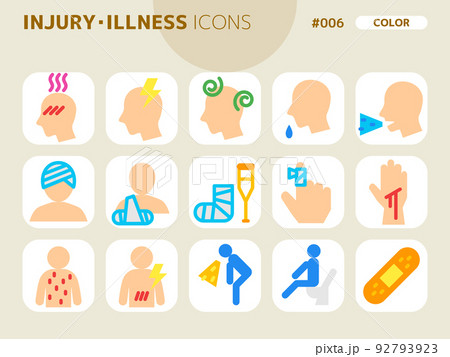 けが・病気に関連するカラースタイルのアイコンセット_006 92793923