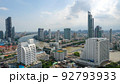 Bangkok city skyline view from river with skyscrapers buildings reflect in water at noon., Beautiful panoramic city skyline., cityscape view from high above. 92793933