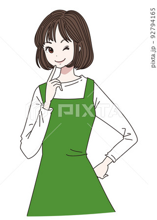 ウインクをするエプロン女性のイラスト素材 [92794165] - PIXTA