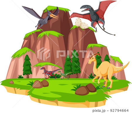 Scene with dinosaurs in the forest Scene with dinosaurs in the forest 92794664