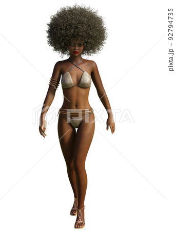 3D Dark skin girl in leopard bikini 92794735