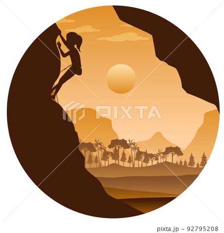 Silhouette a woman rock climbing 92795208