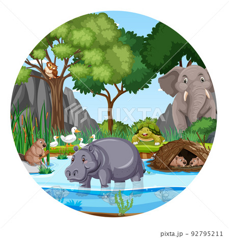 Forest in round shape with wild animals Forest in round shape with wild animals 92795211