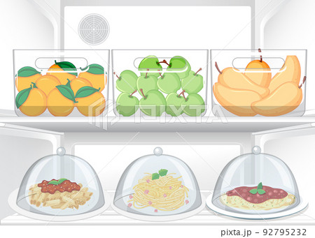 Inside of refrigerator with foods 92795232