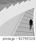 Black and white architectural illustration with a girl person in the form of a silhouette 92795328