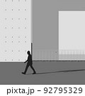 Black and white architectural illustration with a person in the form of a silhouette 92795329