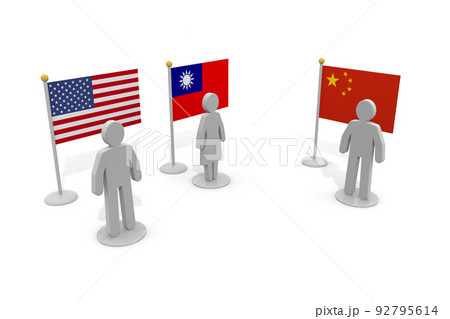 台湾とアメリカと中国。国旗と人物。3カ国の関係性。 92795614