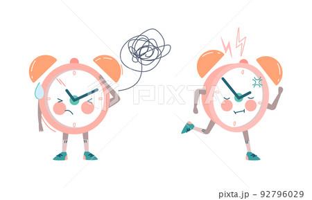 Funny Clock Character Feeling Puzzled and Running Forward Vector Set Funny Clock Character Feeling Puzzled and Running Forward Vector Set 92796029