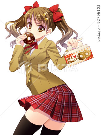 放課後にドーナツを買い食いする女子高生のアニメ風イラスト 放課後にドーナツを買い食いする女子高生のアニメ風イラスト 92796103