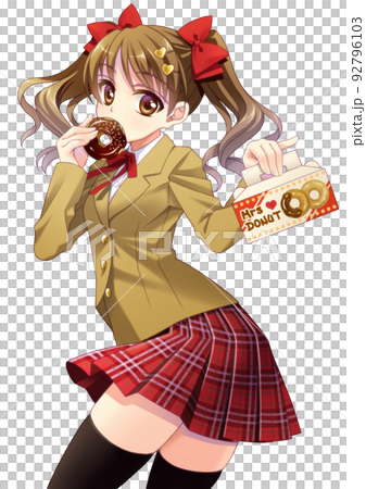 放課後にドーナツを買い食いする女子高生のアニメ風イラスト 放課後にドーナツを買い食いする女子高生のアニメ風イラスト 92796103
