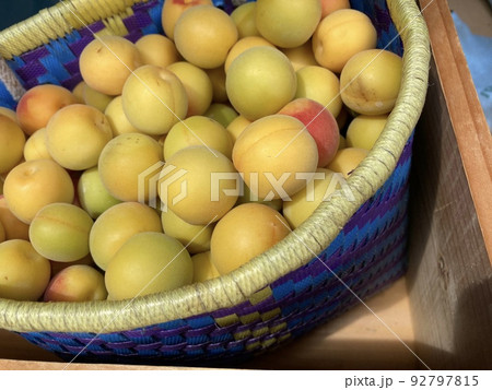 かごに入ったとれたて完熟梅 92797815