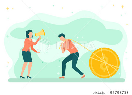 Golden Dollar Coin Woman Shouting at Man Business 92798753