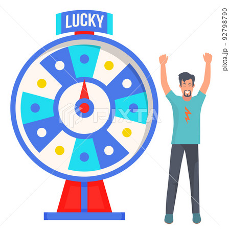 Lucky Person Man and Gambling Fortune Wheel Vector Lucky Person Man and Gambling Fortune Wheel Vector 92798790