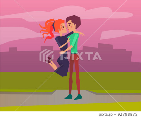 Couple on Date Hugging at Sunset, Love and Romance 92798875