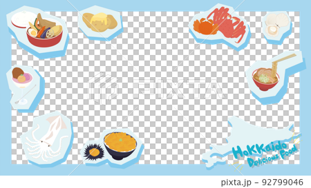 冬季北海道旅行的美食框架材料 92799046