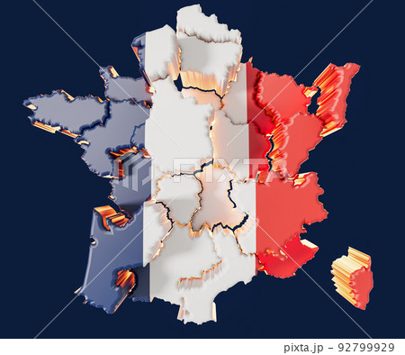 France Map With Offset Regions 3D Render France Map With Offset Regions 3D Render 92799929