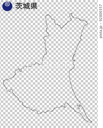 茨城県　白地図イラスト　県章県名入り 92800357