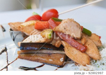 prepared dish of chicken with vegetables prepared dish of chicken with vegetables 92802997