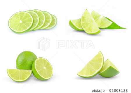 Set of limes on a white background clipping path 92803188