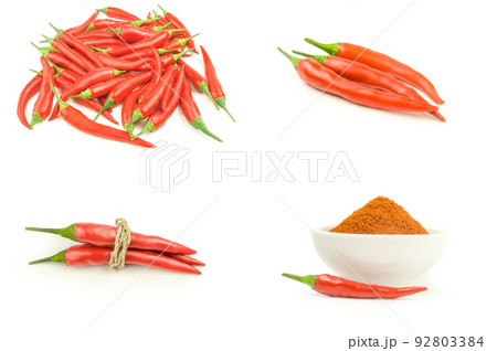 Set of red chili on a isolated white background 92803384