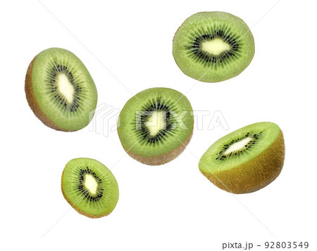 Kiwi fruit levitating on a white background Kiwi fruit levitating on a white background 92803549