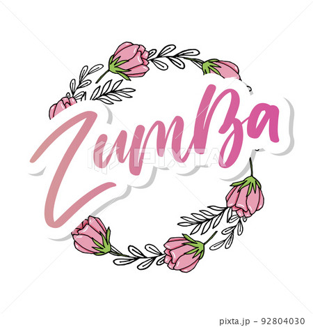 Zumba dance studio text. Calligraphy word banner design. Aerobic fitness. Vector hand lettering Illustration on white background. Zumba dance studio text. Calligraphy word banner design. Aerobic fitness. Vector hand lettering Illustration on white background. 92804030