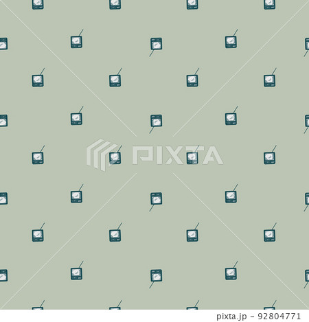 Retro TV with antenna engraved seamless pattern. Vintage television in hand drawn style. 92804771