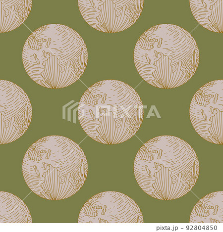 Planet earth engraved seamless pattern. Vintage sphere of world in hand drawn style. 92804850
