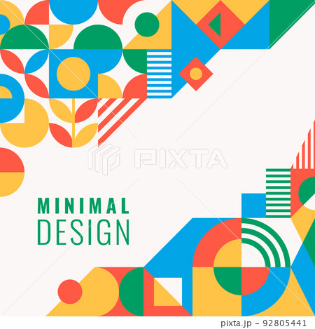 Bauhaus inspired poster with square figures and text. Minimal modern abstract brochure. Abstract retro banner with basic figures Bauhaus inspired poster with square figures and text. Minimal modern abstract brochure. Abstract retro banner with basic figures 92805441