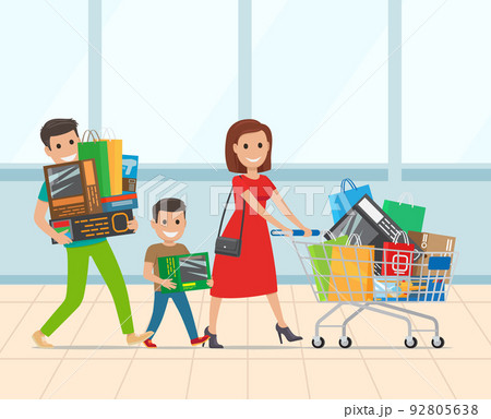 Happy Family with Kid Shopping in Supermarket Happy Family with Kid Shopping in Supermarket 92805638