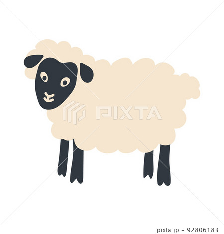 Cute sheep doodle illustration. Flat illustration of sheep character. Cartoon farm animal vector 92806183