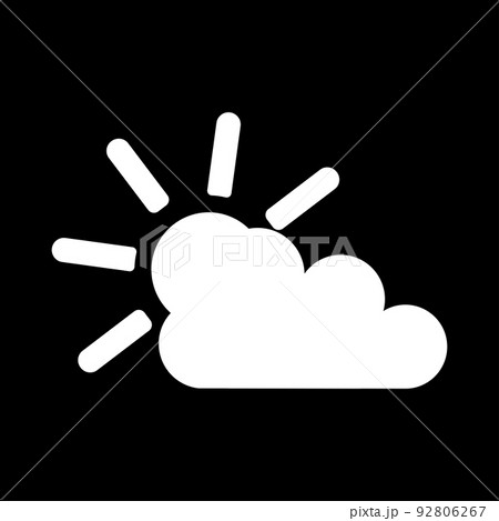 Flat white sun icon behind a cloud on a black background. Vector illustration. 92806267