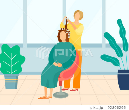 Hairdresser Making Hairstyle for Female Client 92806296
