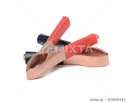 Metal crocodile clip for cigarette lighter wires isolated on white background 92806342