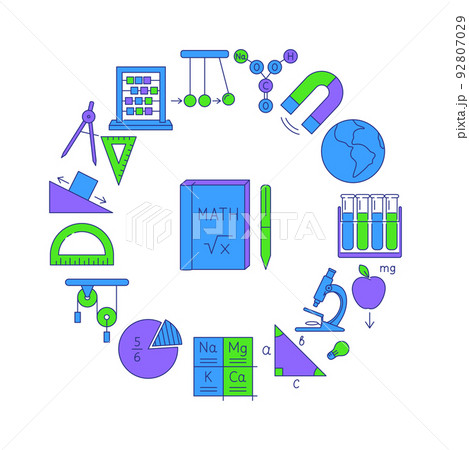 Education round poster in colored line style Education round poster in colored line style 92807029