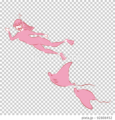 Female diver swimming with manta rays 92808452