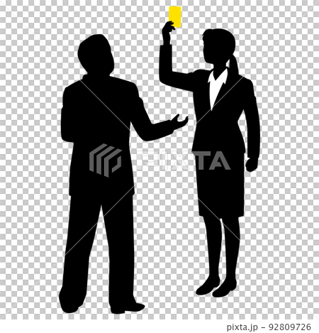 A female businessman showing a yellow card A female businessman showing a yellow card 92809726