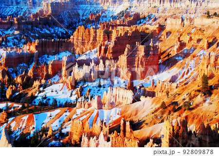 アメリカ　ユタ州　ブライスキャニオン国立公園　土柱　早春の朝　 92809878