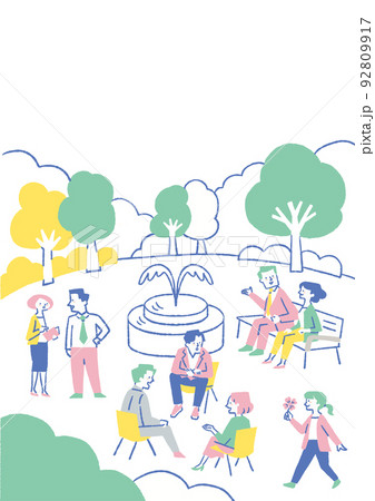 公園に集まる会社員たち03_色 92809917