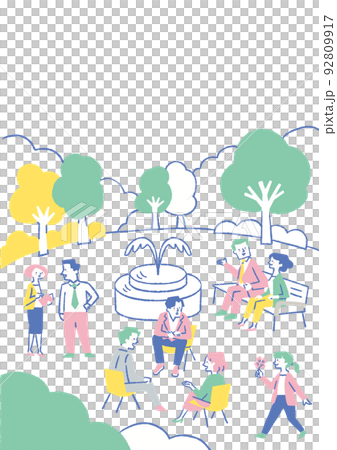 公園に集まる会社員たち03_色 92809917