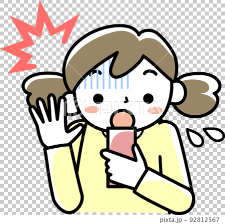 The upper body of a girl who panics when she sees a smartphone 92812567