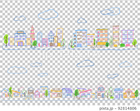Cityscape, building, apartment landscape: colorful and simple hand-drawn illustration set 92814806