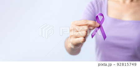 purple Ribbon for Violence, Pancreatic, Esophageal, Testicular cancer, Alzheimer, epilepsy, lupus, Sarcoidosis and Fibromyalgia. Awareness month and World cancer day concept purple Ribbon for Violence, Pancreatic, Esophageal, Testicular cancer, Alzheimer, epilepsy, lupus, Sarcoidosis and Fibromyalgia. Awareness month and World cancer day concept 92815749