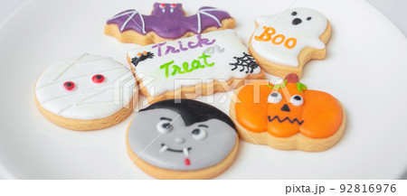 Happy Halloween with funny Cookies; Pumpkin, scary ghost, spooky mummy, bat, frankenstein, dracula and spider. Trick or Threat, Hello October, fall autumn, Traditional, party and holiday concept Happy Halloween with funny Cookies; Pumpkin, scary ghost, spooky mummy, bat, frankenstein, dracula and spider. Trick or Threat, Hello October, fall autumn, Traditional, party and holiday concept 92816976