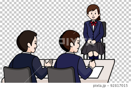一名女學生接受面試 兩名男面試官 一名女學生接受面試 兩名男面試官 92817015