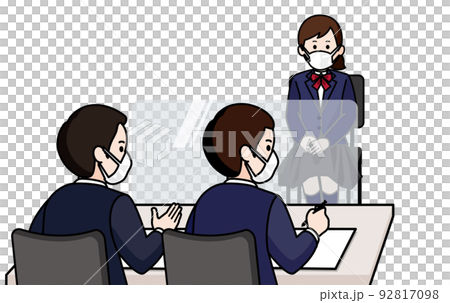 一名女學生戴口罩接受面試 兩名男面試官 92817098