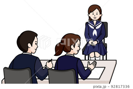 面接試験を受ける女子生徒　面接官男性と女性 92817336